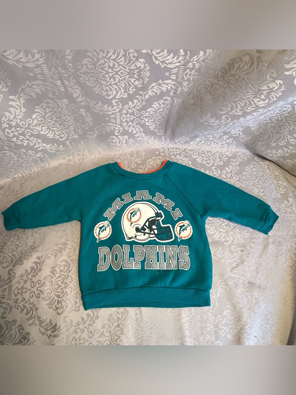 Vtg 90s NFL Miami Dolphins Toddler Baby Sweatshirt 12mos Park Bench Kids Rare
